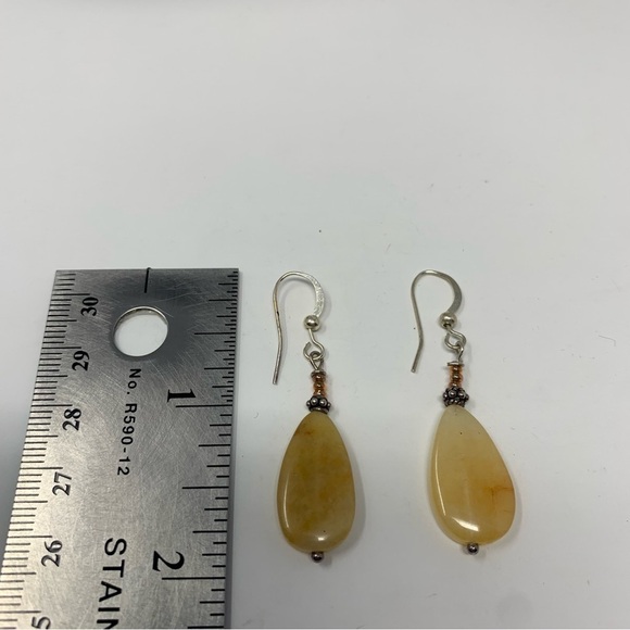 Classic Boho Yellow Genuine Citrine Stone Teardrop Dangle Earrings Silver Tone - Picture 3 of 3
